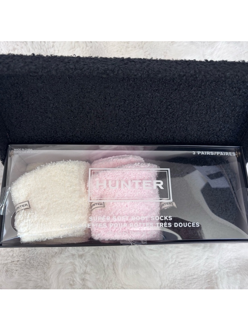 Hunter Plush Boot Socks - Pink & Cream (3 Pairs)